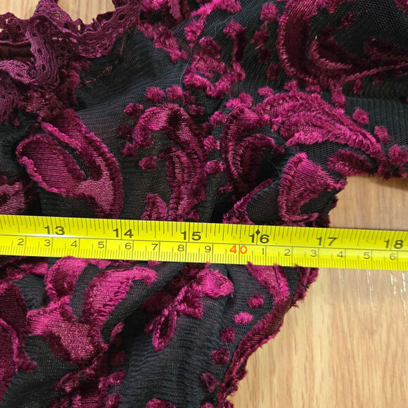 Lait Collection Women Floral Burn-Out Velvet Mini Dress M Puff Sleeve Whimsigoth - Picture 11 of 12